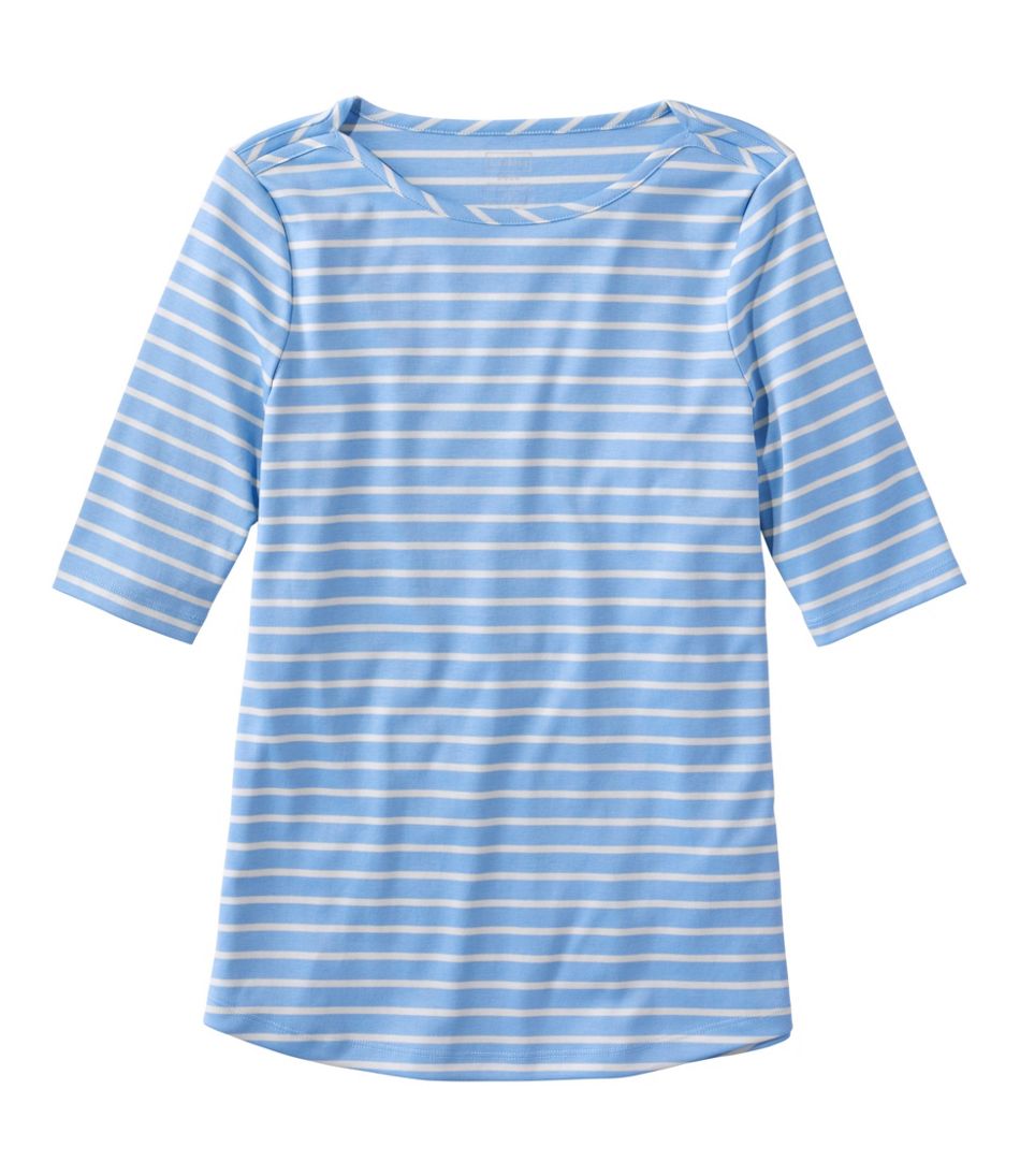 L.L.Bean On Sale | Women's Pima Cotton Tee, Elbow-Sleeve Boatneck Stripe
