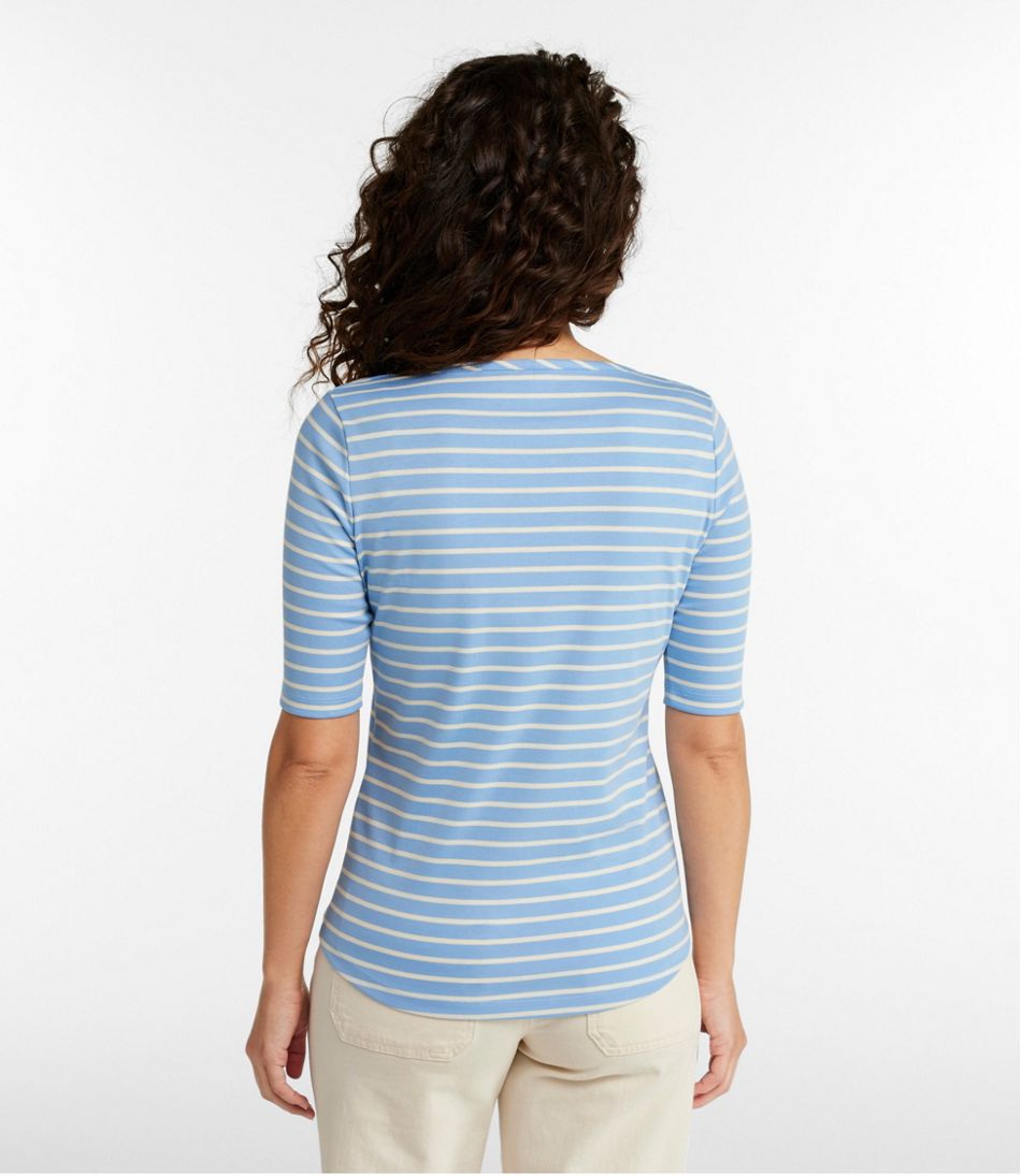 L.L.Bean On Sale | Women's Pima Cotton Tee, Elbow-Sleeve Boatneck Stripe