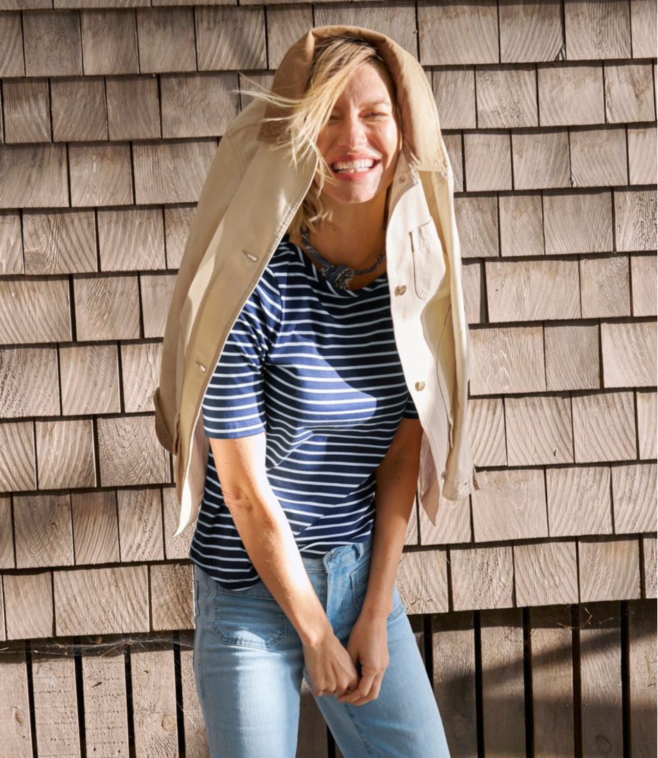 L.L.Bean On Sale | Women's Pima Cotton Tee, Elbow-Sleeve Boatneck Stripe