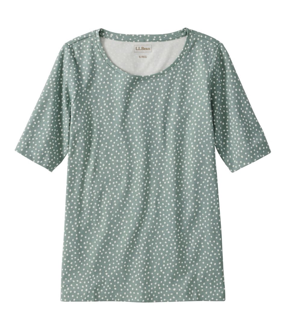 L.L.Bean New | Women's Jewelneck Tee, Elbow-Sleeve Print