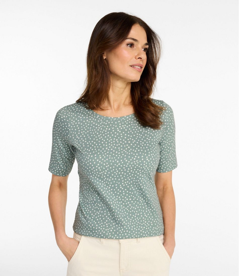 L.L.Bean New | Women's Jewelneck Tee, Elbow-Sleeve Print