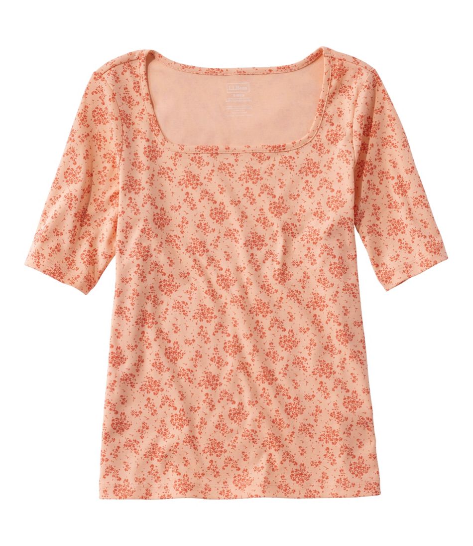 L.L.Bean Outlet | Women's Pima Cotton Tee, Soft Squareneck Elbow-Sleeve