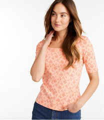 L.L.Bean Outlet | Women's Pima Cotton Tee, Soft Squareneck Elbow-Sleeve