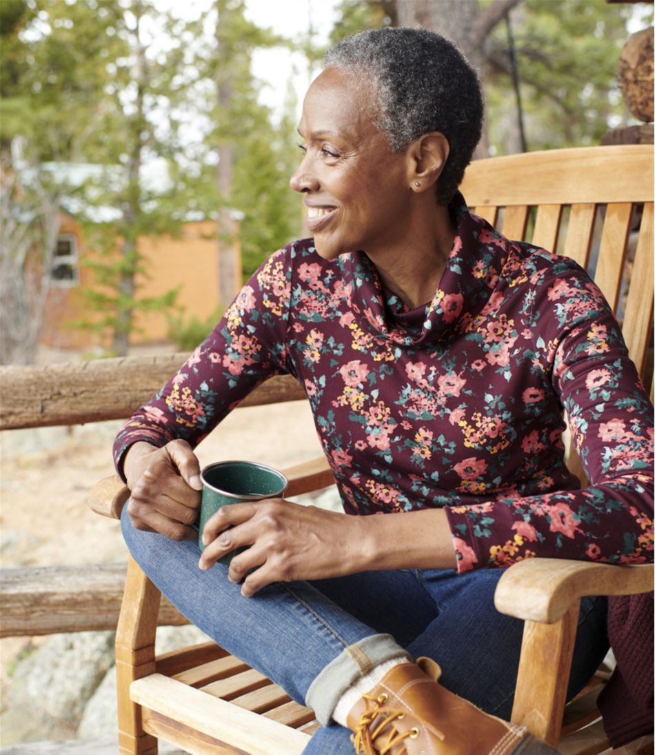 L.L.Bean US | Women's Pima Cotton Tee, Long-Sleeve Cowlneck Print
