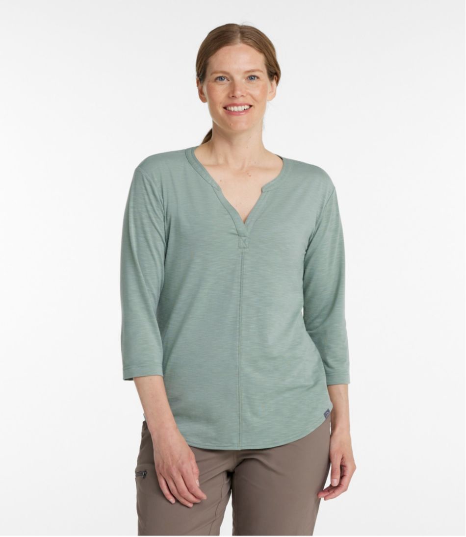 L.L.Bean Discount | Women's Streamside Tee, Three-Quarter-Sleeve Splitneck