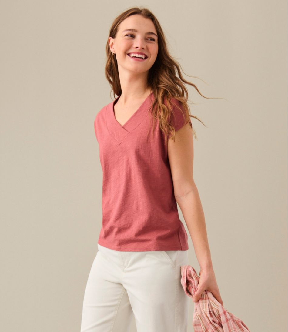 L.L.Bean Outlet | Women's Organic Cotton Tee, V-Neck Cap-Sleeve