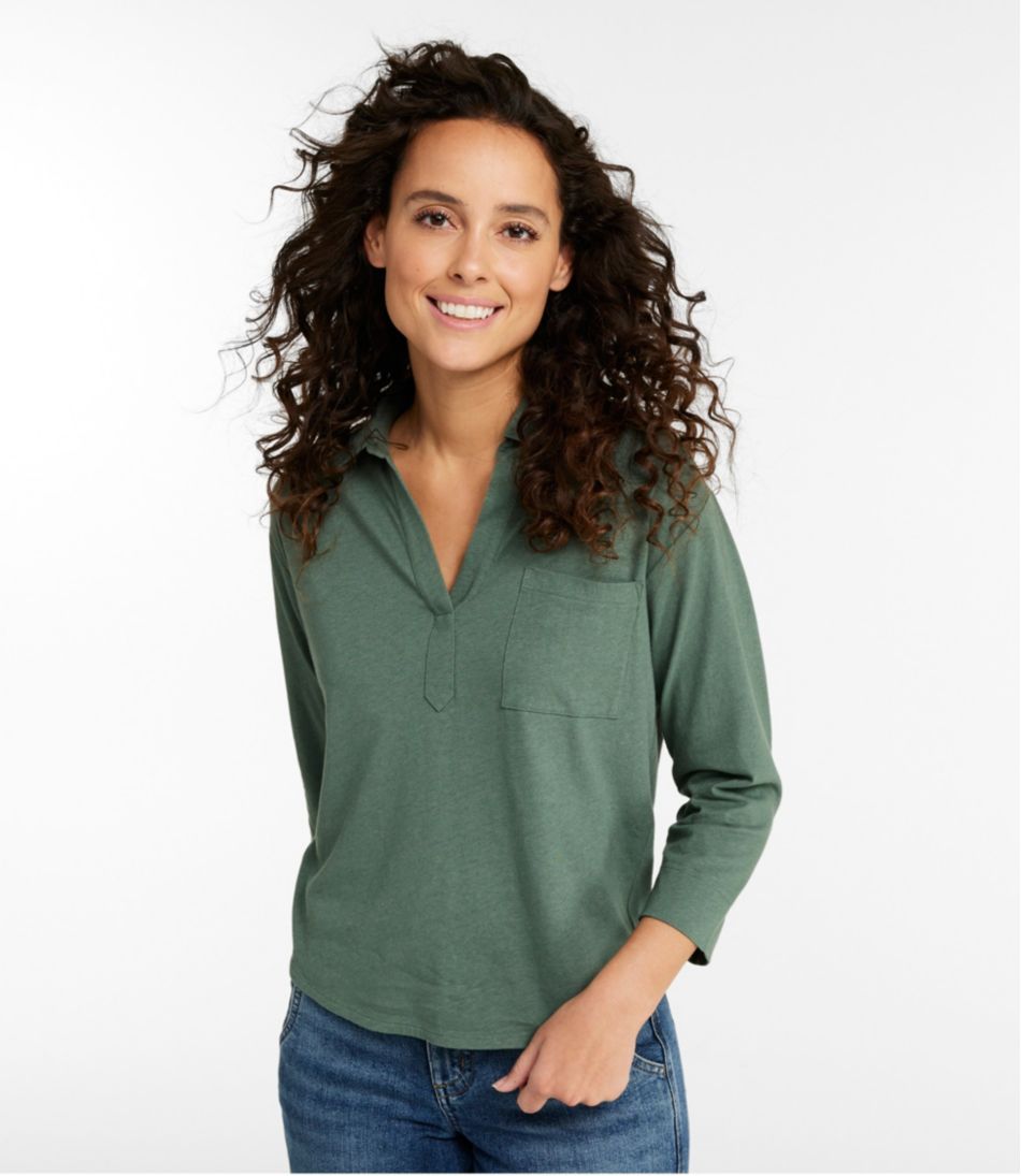 L.L.Bean For Sale | Women's Linen/Cotton Tee, Three-Quarter-Sleeve Splitneck Polo