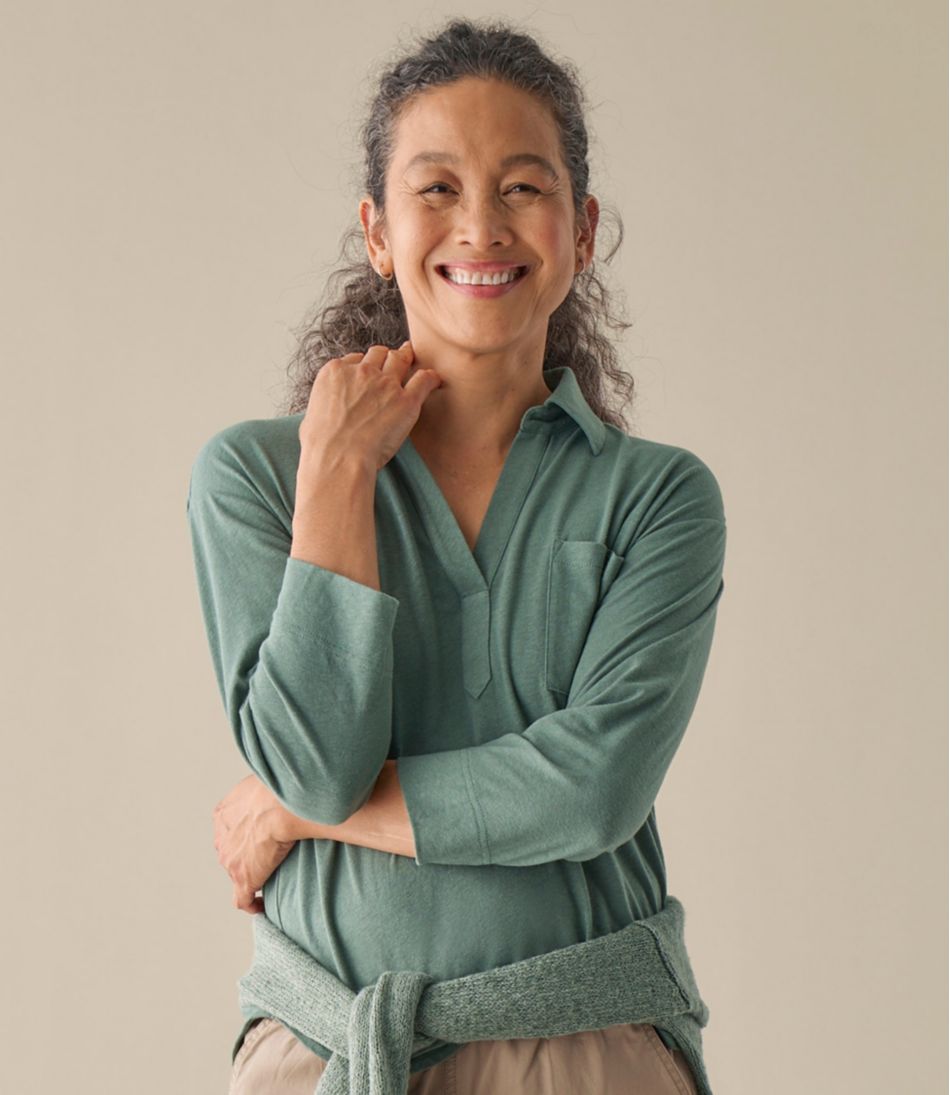 L.L.Bean For Sale | Women's Linen/Cotton Tee, Three-Quarter-Sleeve Splitneck Polo