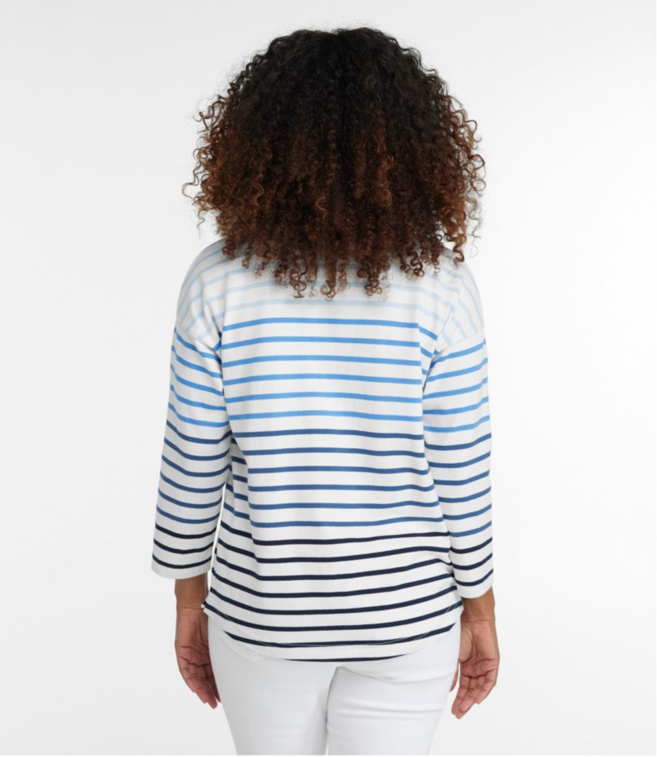 L.L.Bean New | Women's Heritage Mariner Top, Splitneck Polo Three-Quarter-Sleeve Stripe