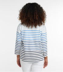 L.L.Bean New | Women's Heritage Mariner Top, Splitneck Polo Three-Quarter-Sleeve Stripe