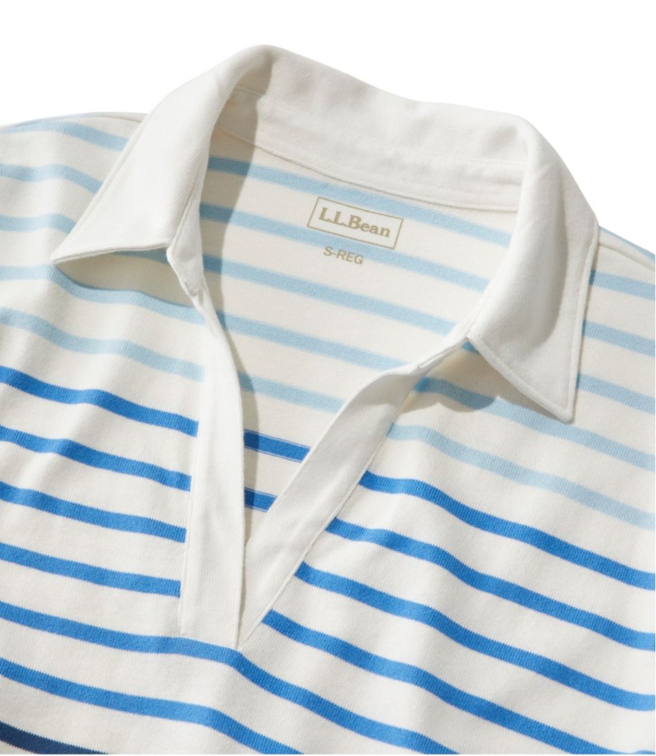 L.L.Bean New | Women's Heritage Mariner Top, Splitneck Polo Three-Quarter-Sleeve Stripe