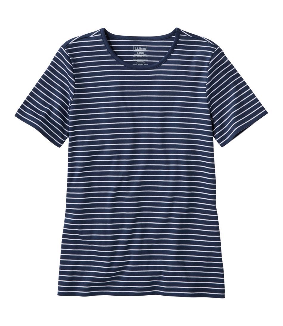 L.L.Bean New | Women's Pima Cotton Tee, Short-Sleeve Crewneck Stripe