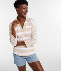 L.L.Bean Outlet | Women's Heritage Mariner Top, Splitneck Polo Three-Quarter-Sleeve, Block Stripe