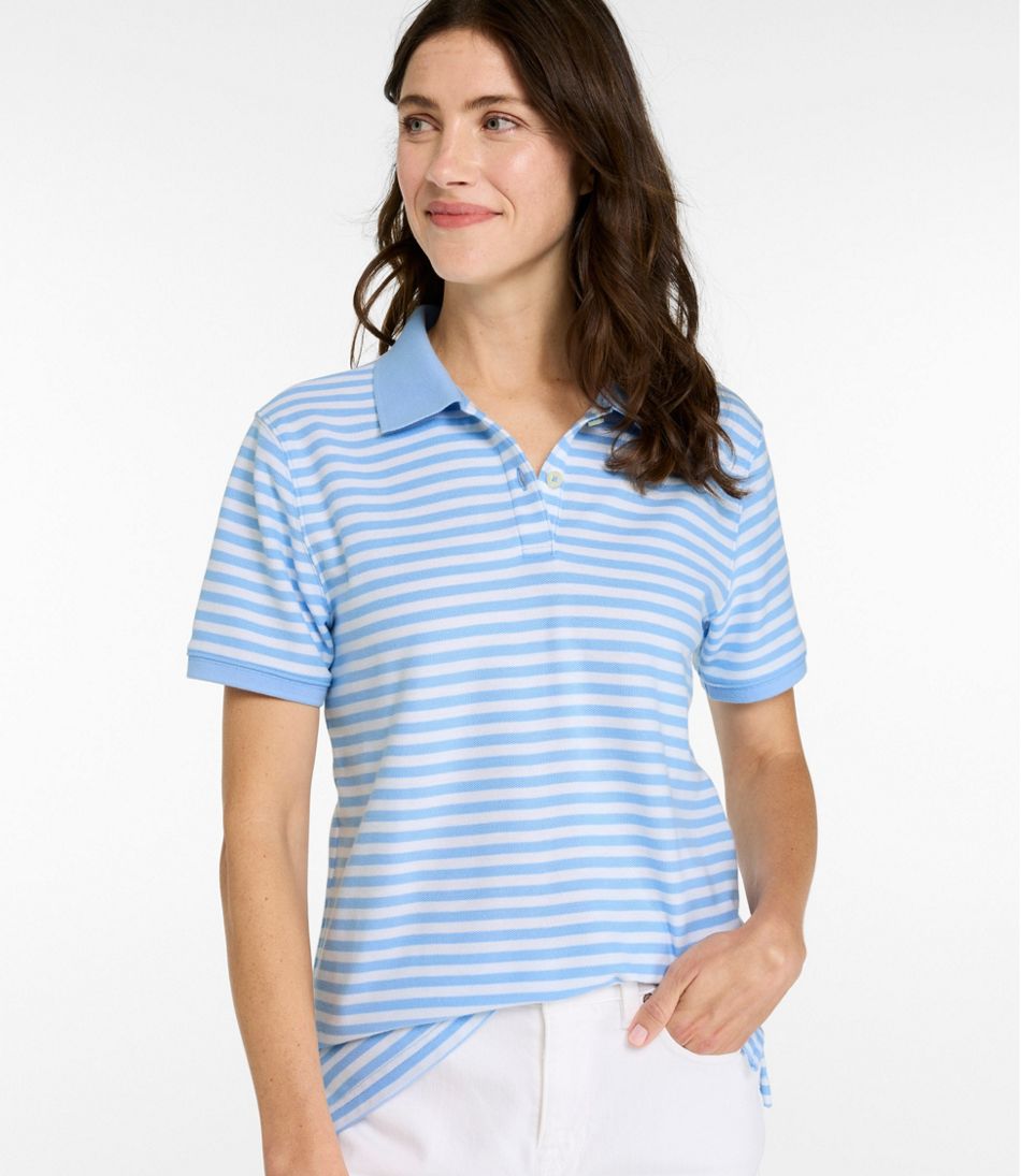 L.L.Bean New | Women's Premium Double L Polo, Short-Sleeve Relaxed Fit Stripe