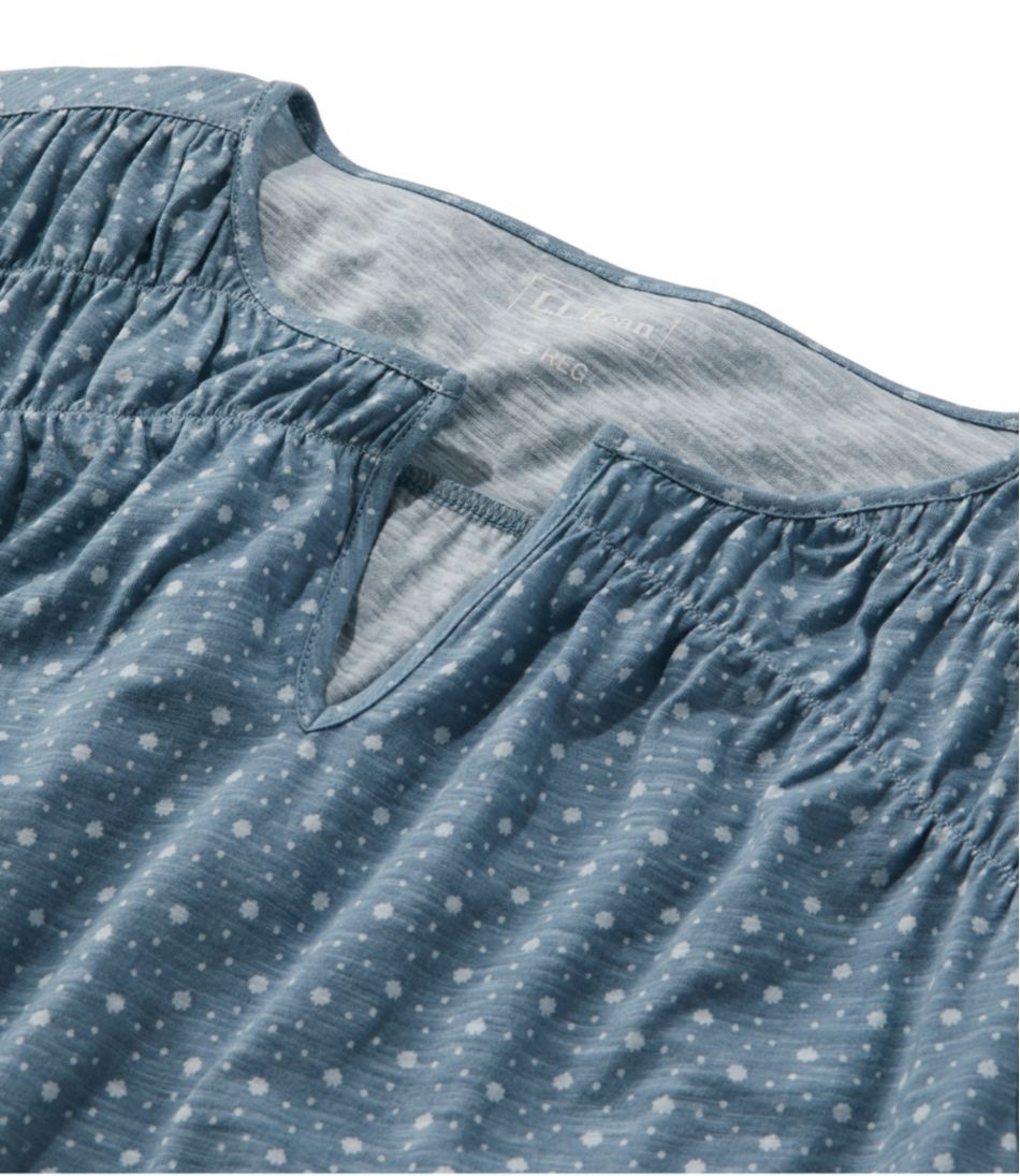L.L.Bean US | Women's Organic Cotton Tee, Smocked Notch-Neck Short-Sleeve Print