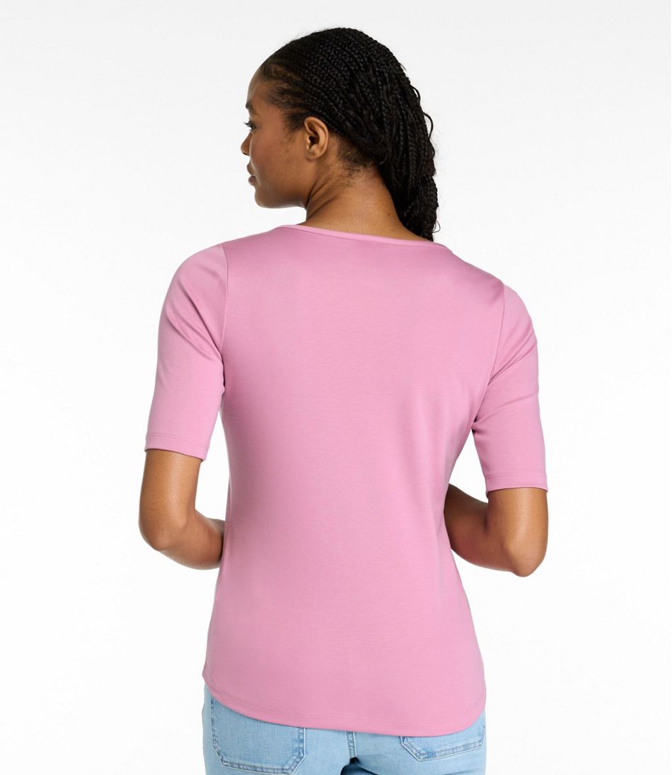 L.L.Bean Outlet | Women's Pima Cotton Tee, Elbow-Sleeve Boatneck