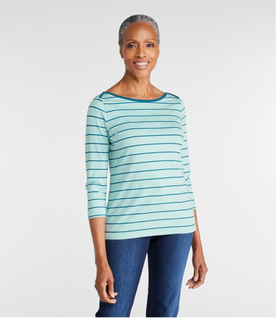 L.L.Bean US | Women's Soft Stretch Supima-Blend Tee, Three-Quarter-Sleeve Boatneck Stripe