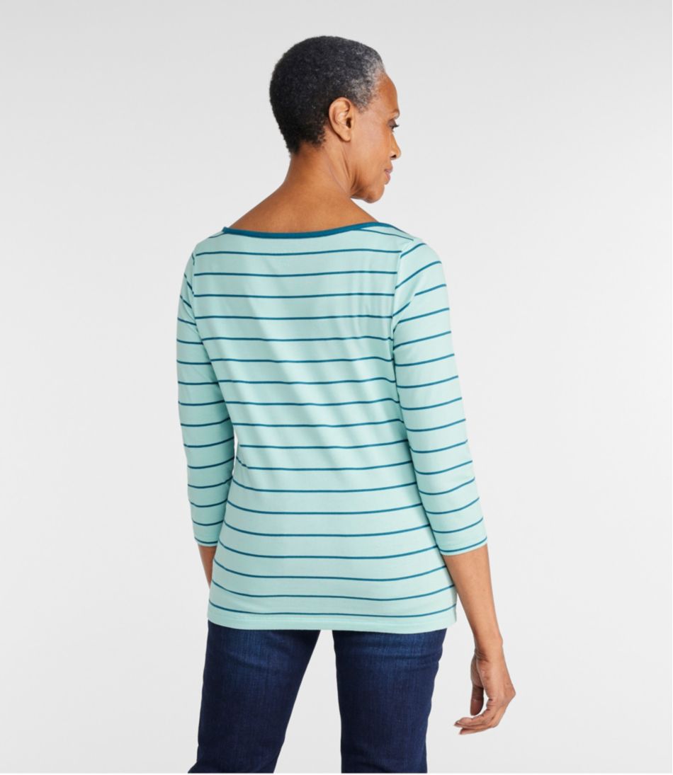 L.L.Bean US | Women's Soft Stretch Supima-Blend Tee, Three-Quarter-Sleeve Boatneck Stripe