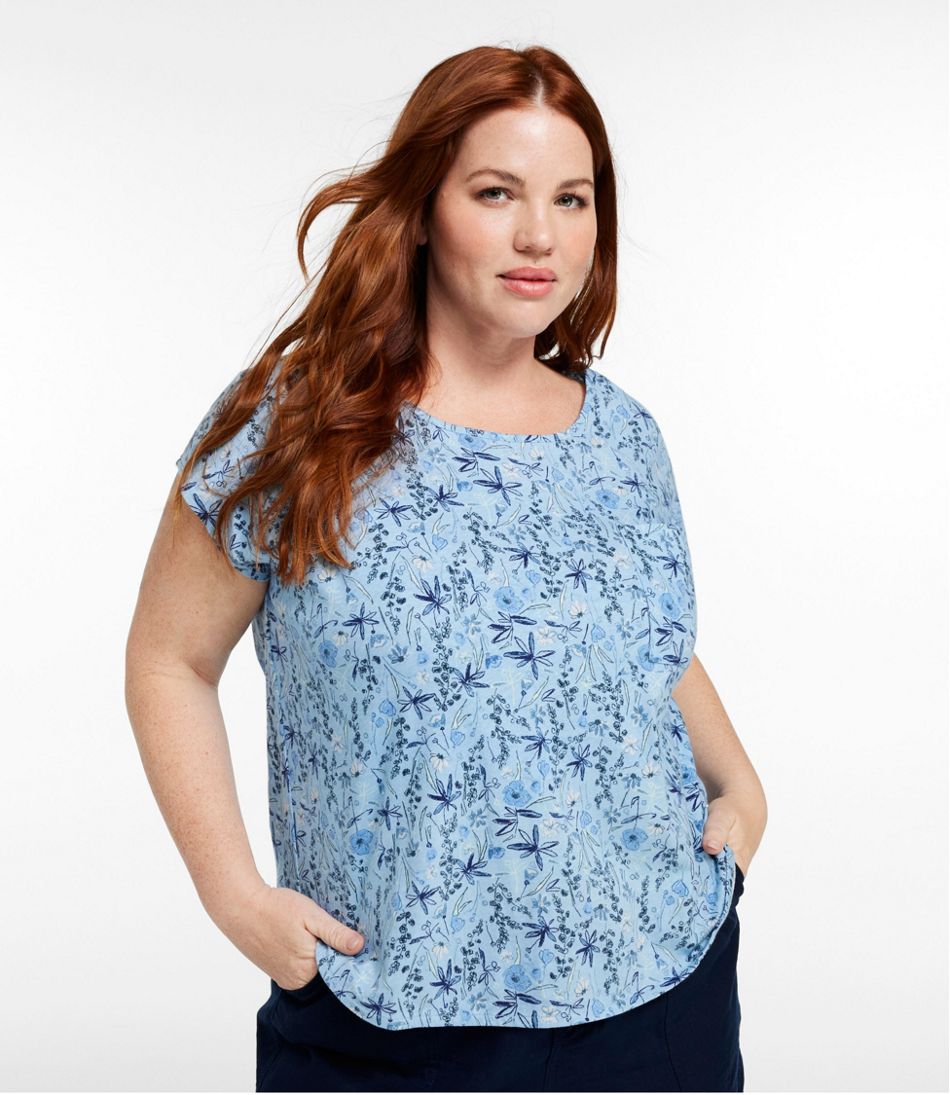 L.L.Bean Online | Women's Linen/Cotton Tee, Short-Sleeve Scoopneck Print