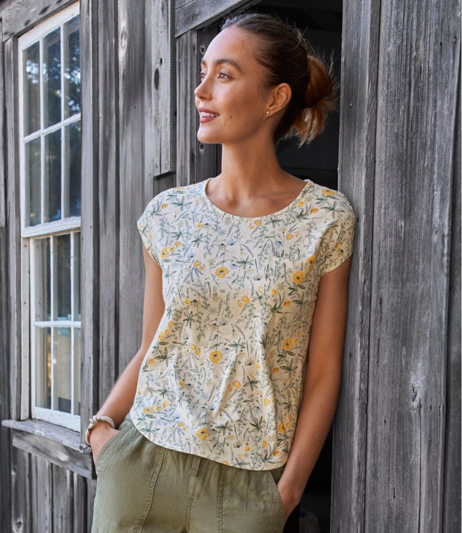 L.L.Bean Online | Women's Linen/Cotton Tee, Short-Sleeve Scoopneck Print