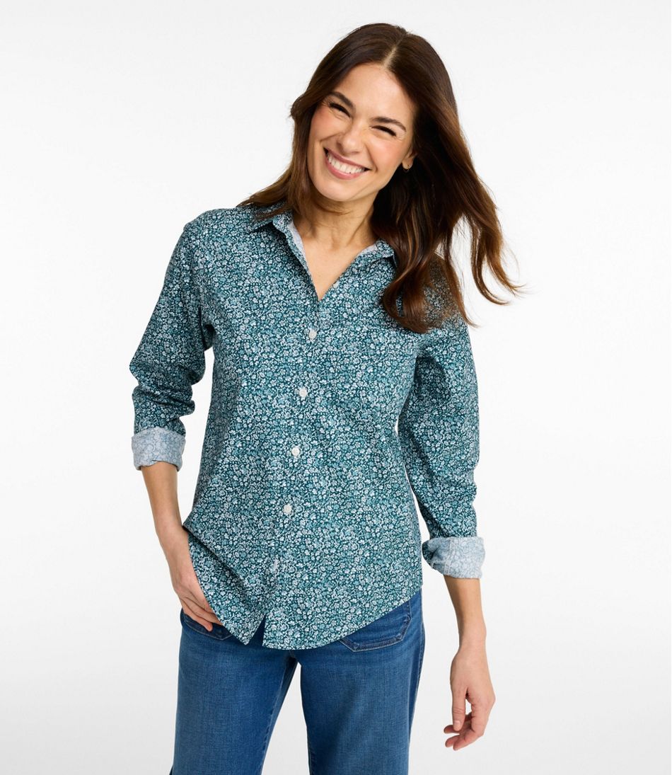 L.L.Bean For Sale | Women's Wrinkle-Free Pinpoint Oxford Shirt, Relaxed Fit Long-Sleeve Print