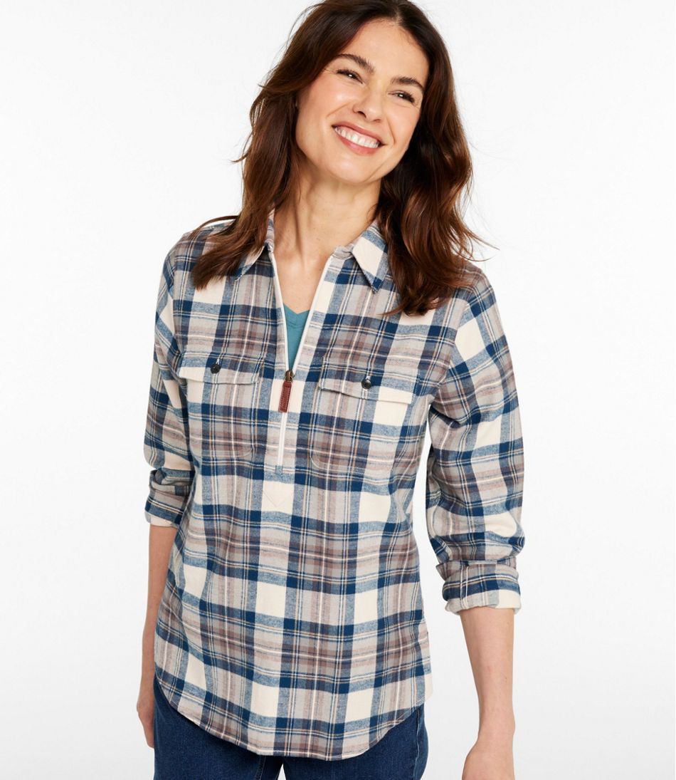 L.L.Bean | Women's Scotch Plaid Flannel Shirt, Quarter-Zip