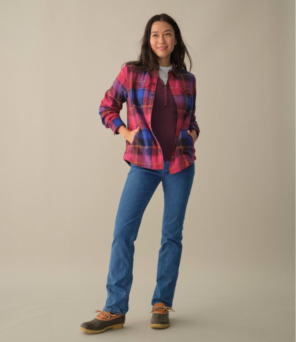 L.L.Bean Outlet | Women's Fleece-Lined Flannel Shirt, Snap-Front Plaid