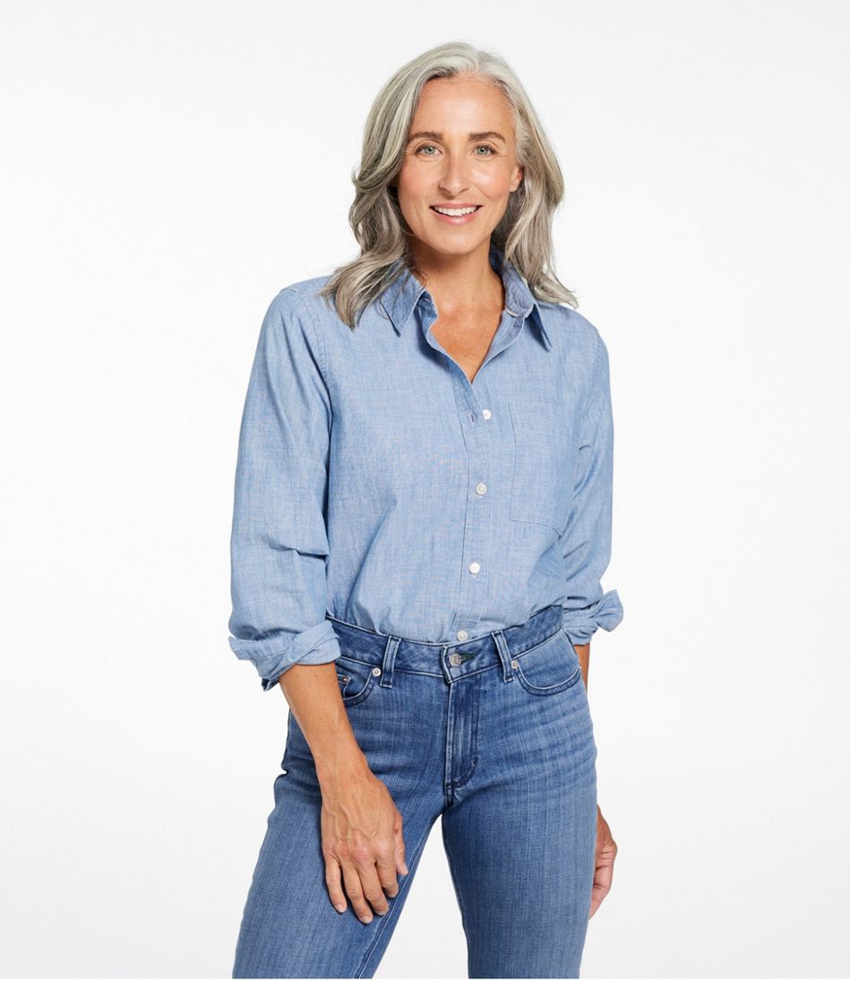 L.L.Bean US | Women's Essential Cotton Shirt, Chambray Long Sleeve