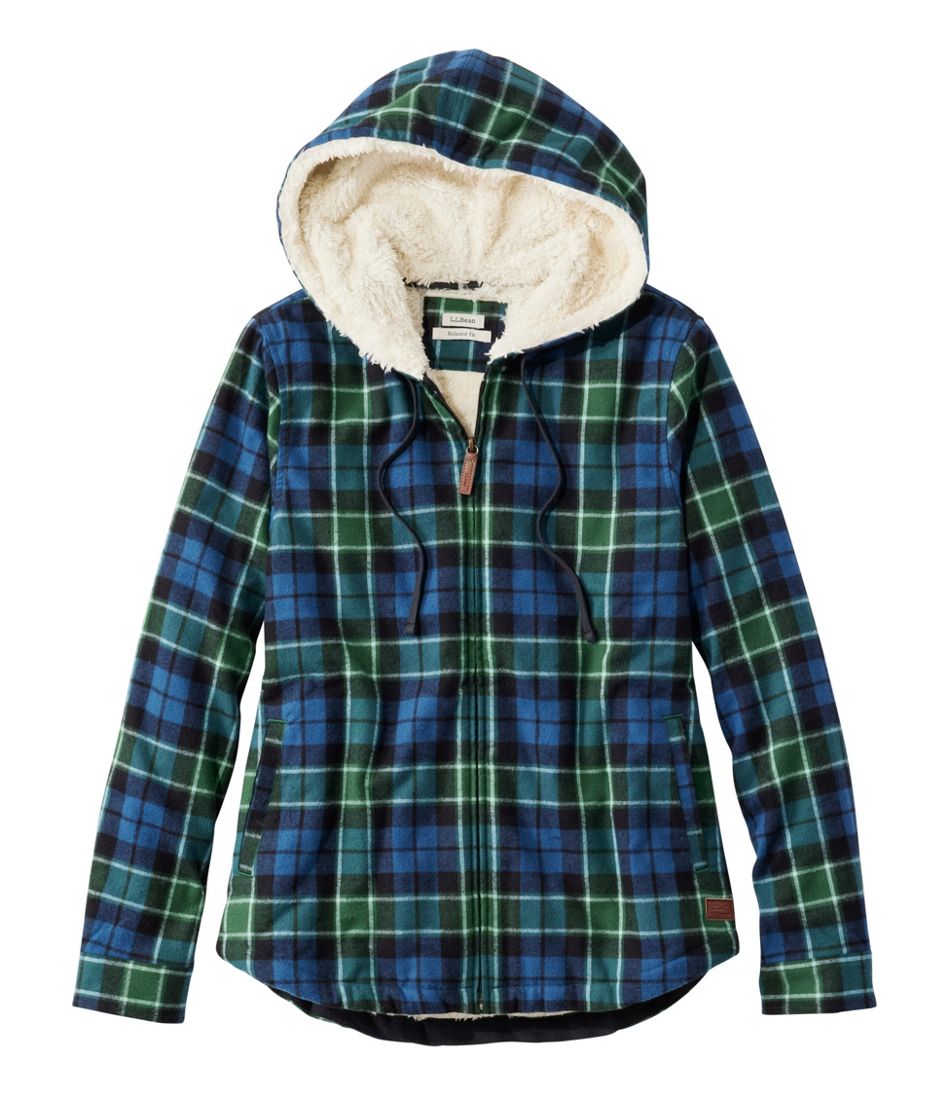 L.L.Bean Outlet | Women's Scotch Plaid Flannel Shirt, Sherpa-Lined Zip Hoodie
