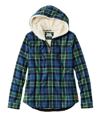 L.L.Bean Outlet | Women's Scotch Plaid Flannel Shirt, Sherpa-Lined Zip Hoodie