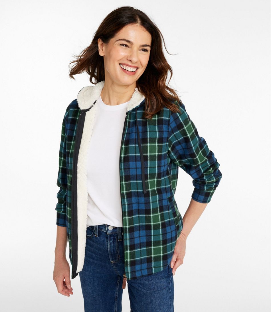 L.L.Bean Outlet | Women's Scotch Plaid Flannel Shirt, Sherpa-Lined Zip Hoodie