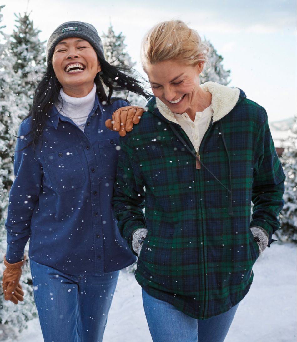 L.L.Bean Outlet | Women's Scotch Plaid Flannel Shirt, Sherpa-Lined Zip Hoodie