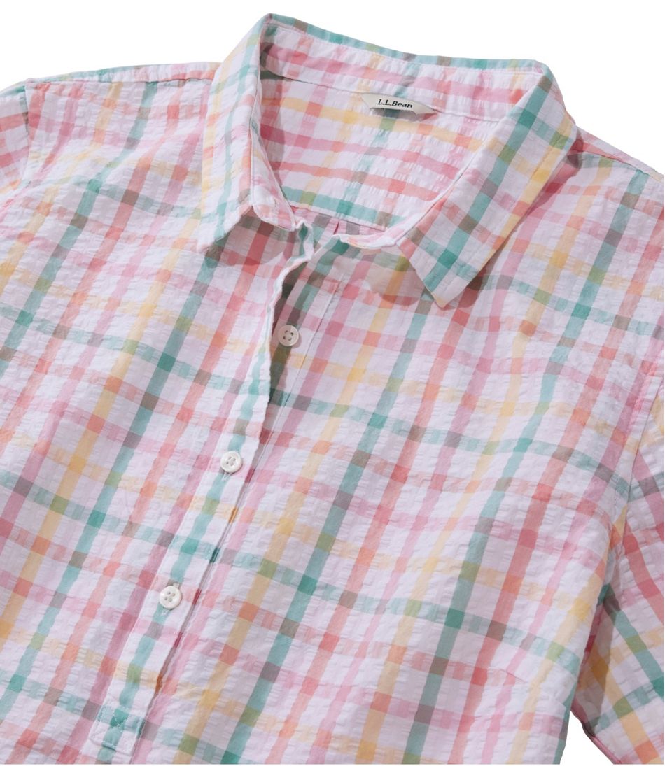 L.L.Bean On Sale | Women's Vacationland Seersucker Shirt, Short-Sleeve Popover Plaid