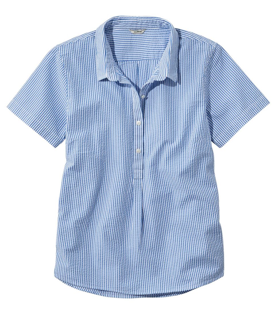 L.L.Bean Sale | Women's Vacationland Seersucker Shirt, Short-Sleeve Popover Stripe