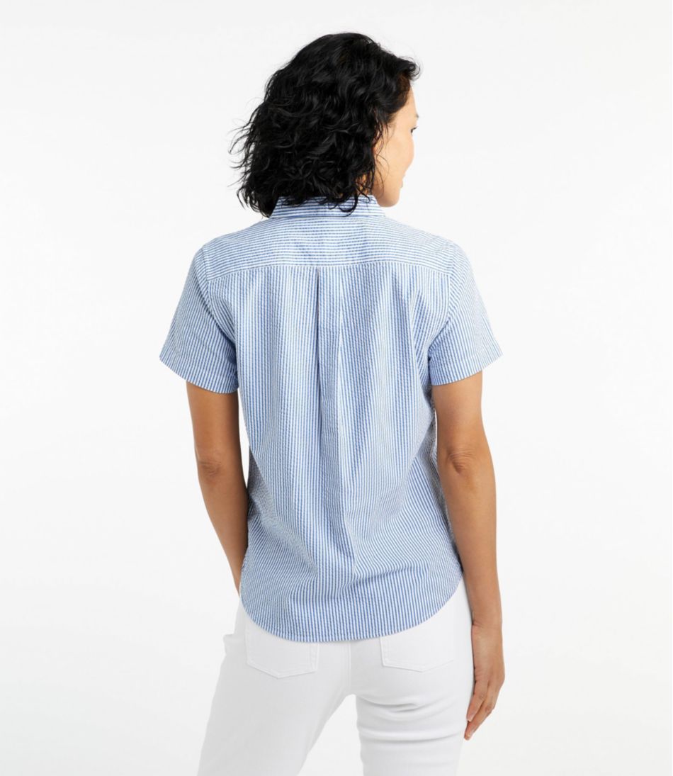 L.L.Bean Sale | Women's Vacationland Seersucker Shirt, Short-Sleeve Popover Stripe