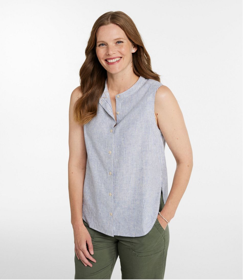 L.L.Bean US | Women's Signature Linen-Blend Button-Front Shirt, Sleeveless