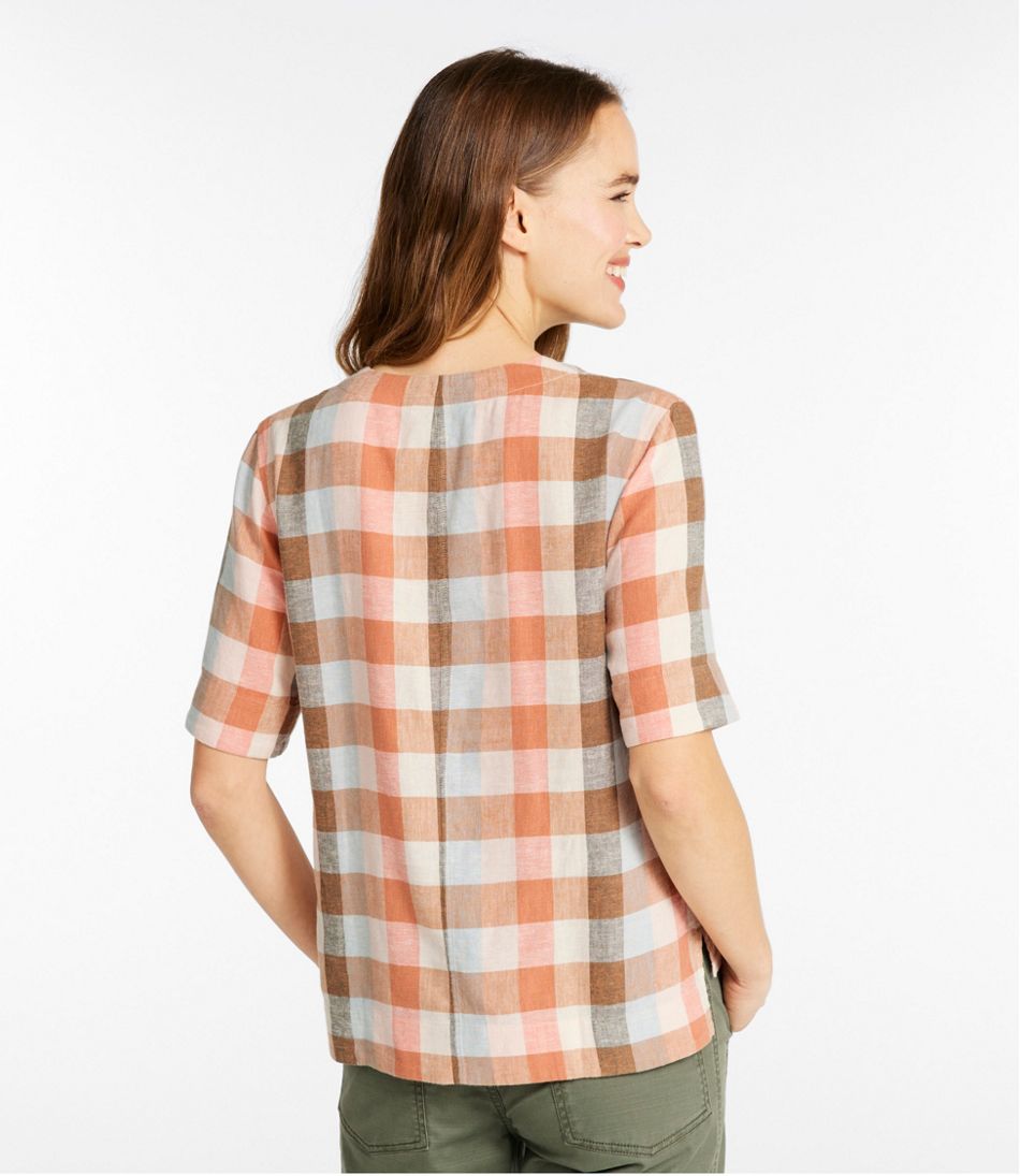 L.L.Bean Discount | Women's Signature Linen-Blend Splitneck Shirt, Short-Sleeve