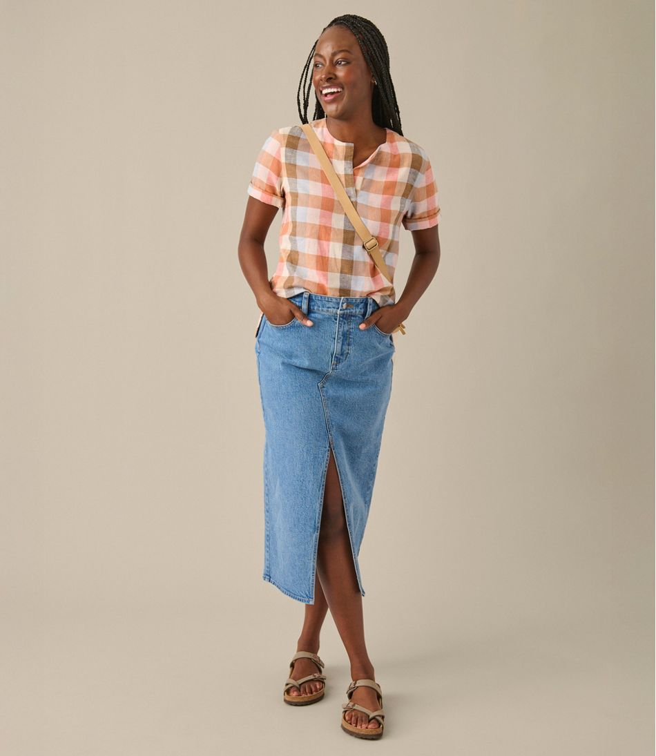 L.L.Bean Discount | Women's Signature Linen-Blend Splitneck Shirt, Short-Sleeve