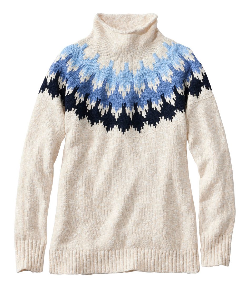 L.L.Bean New | Women's Cotton Ragg Sweater, Funnelneck Pullover Fair Isle