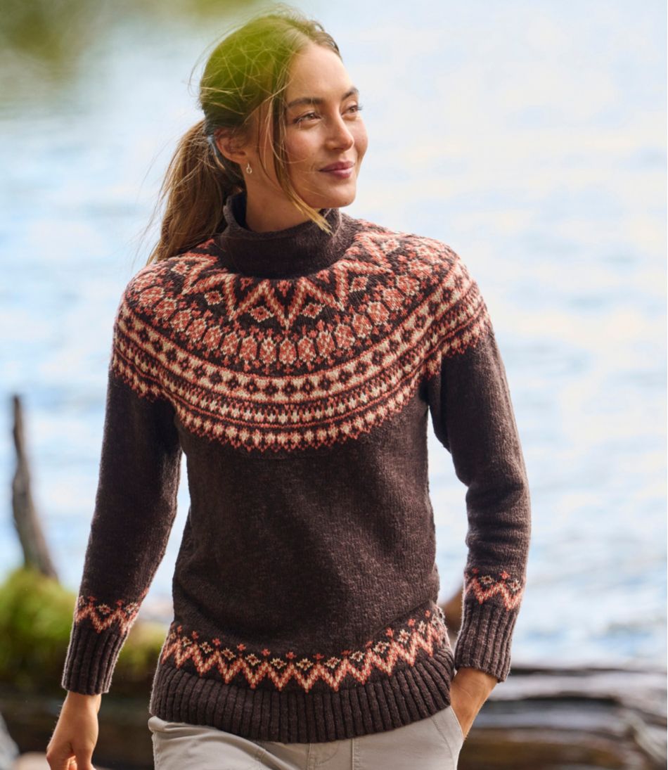 L.L.Bean New | Women's Cotton Ragg Sweater, Funnelneck Pullover Fair Isle