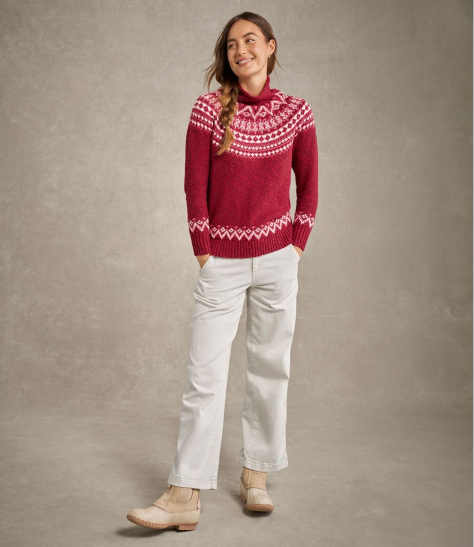 L.L.Bean New | Women's Cotton Ragg Sweater, Funnelneck Pullover Fair Isle