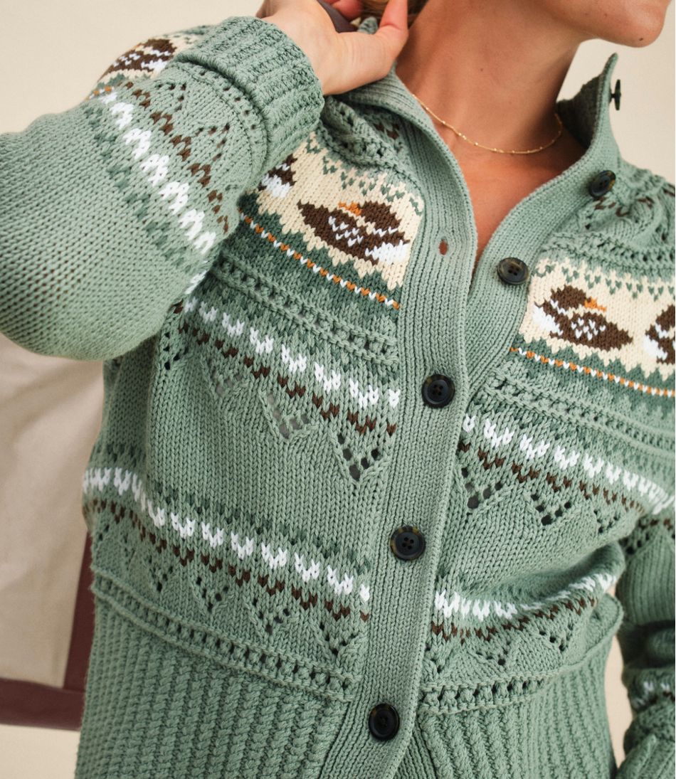 L.L.Bean For Sale | Women's Signature Cotton Fisherman Sweater, Short Cardigan Fair Isle