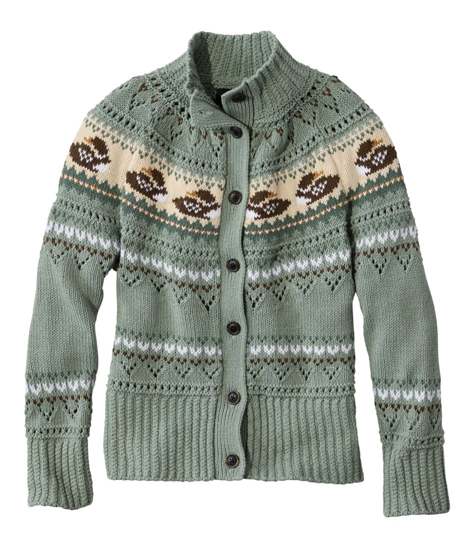 L.L.Bean For Sale | Women's Signature Cotton Fisherman Sweater, Short Cardigan Fair Isle