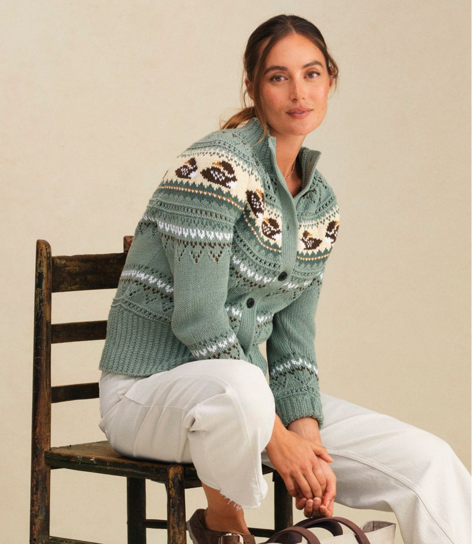 L.L.Bean For Sale | Women's Signature Cotton Fisherman Sweater, Short Cardigan Fair Isle