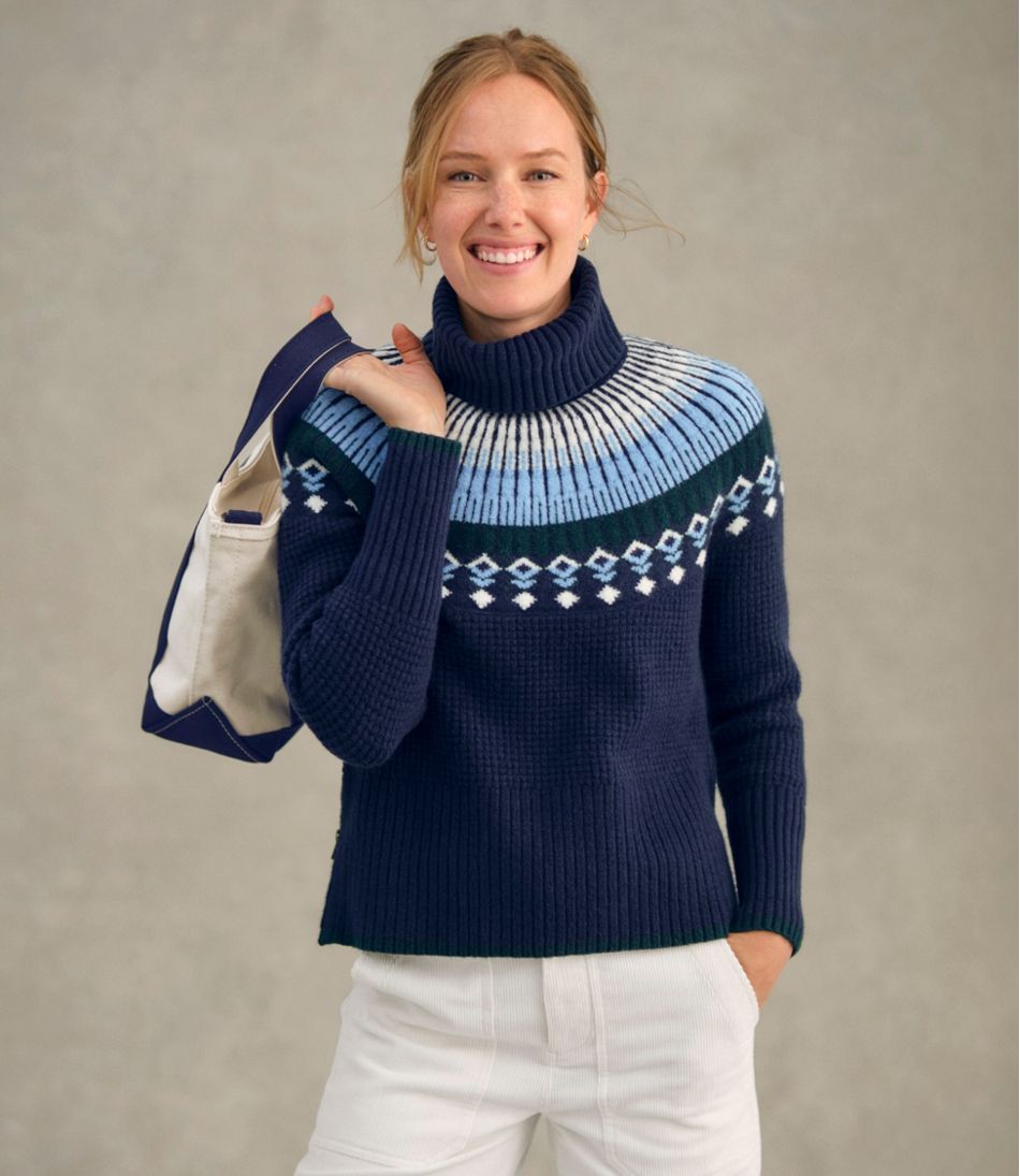 L.L.Bean US | Women's SuperSoft Waffle Sweater, Turtleneck Fair Isle