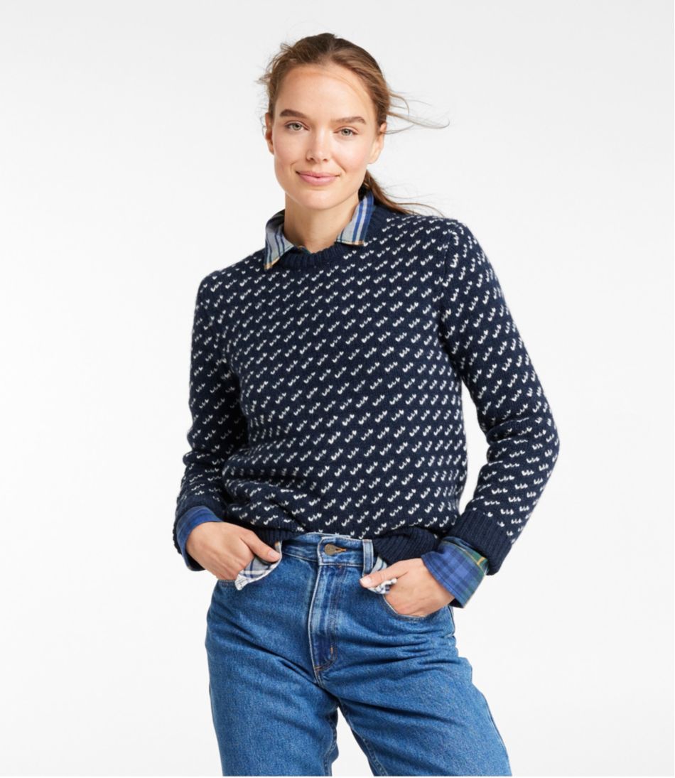 L.L.Bean Sale | Women's Bean's Classic Ragg Wool Sweater, Crewneck Bird's-Eye