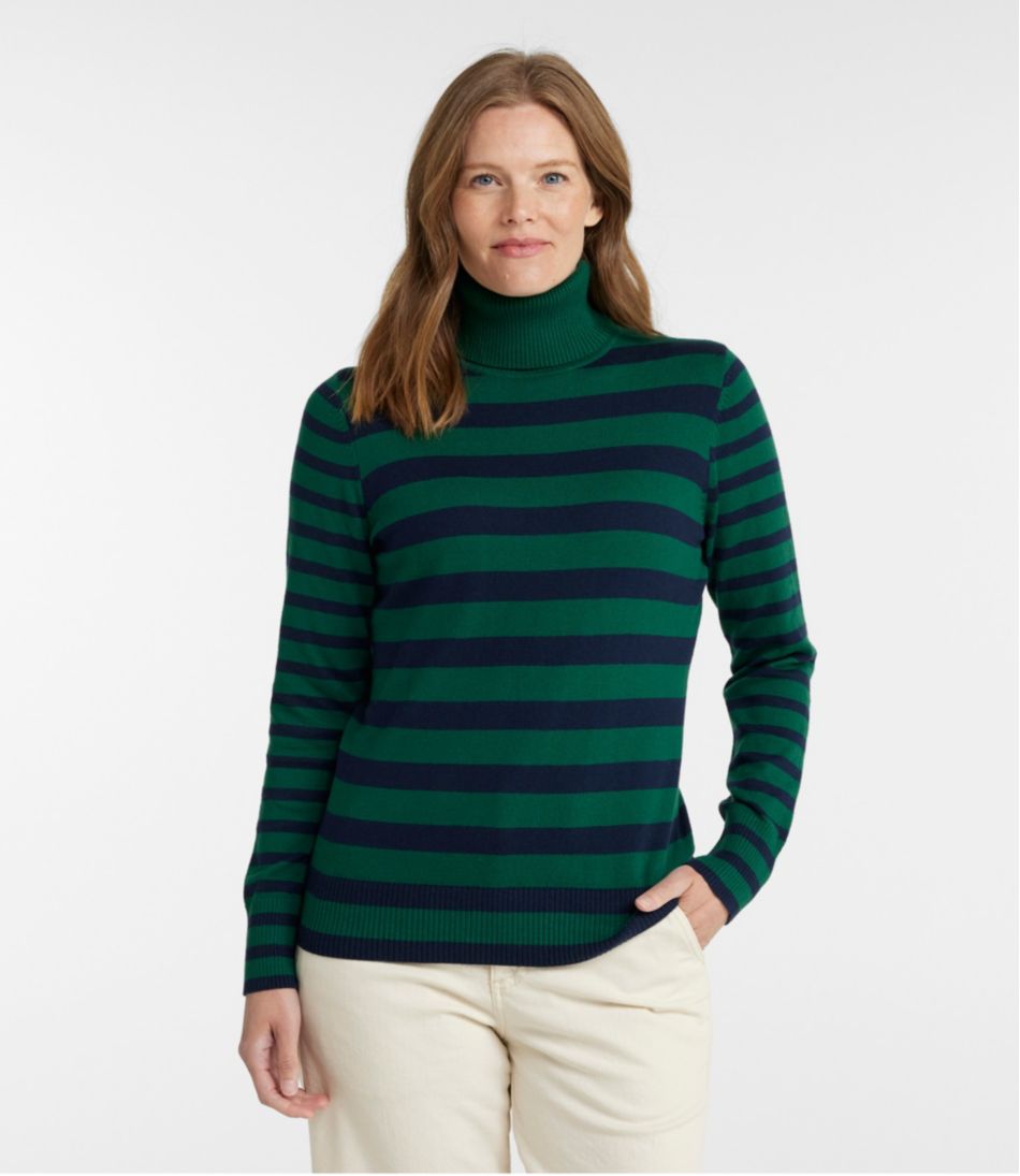 L.L.Bean Discount | Women's Cotton/Cashmere Sweater, Turtleneck Stripe