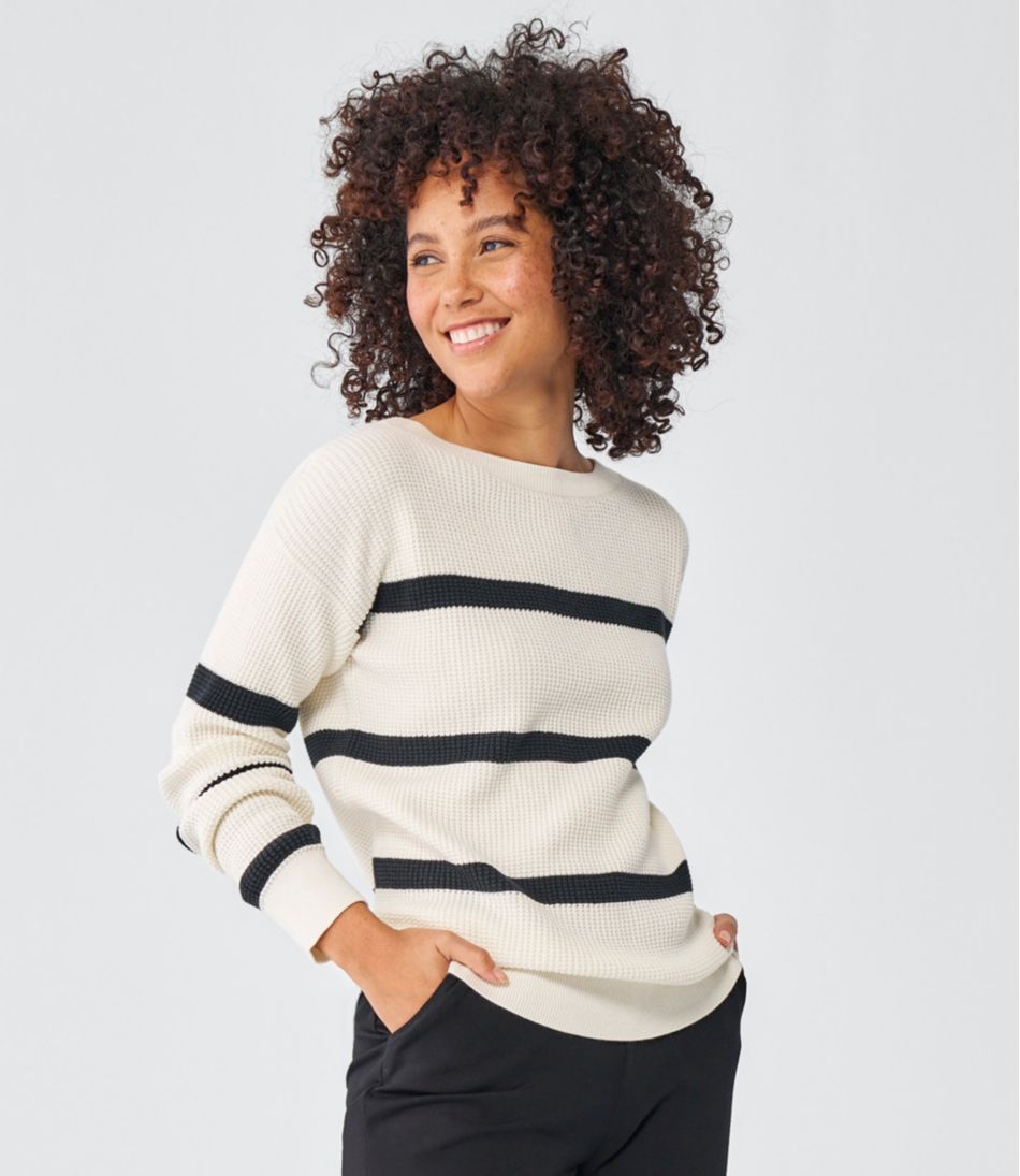 L.L.Bean US | Women's Sunwashed Waffle Sweater, Pullover Stripe