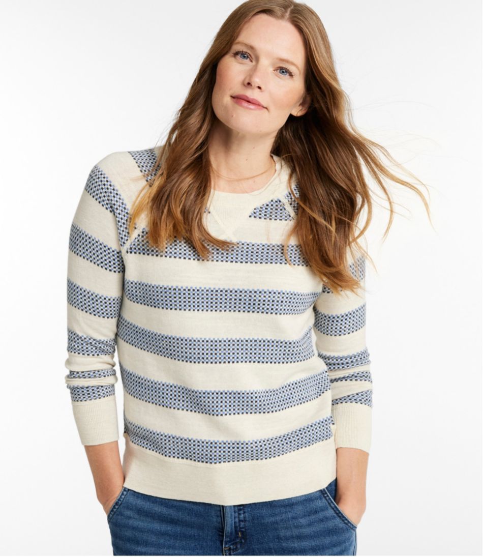 L.L.Bean Outlet | Women's Organic Cotton Slub Sweater, Crewneck Stripe