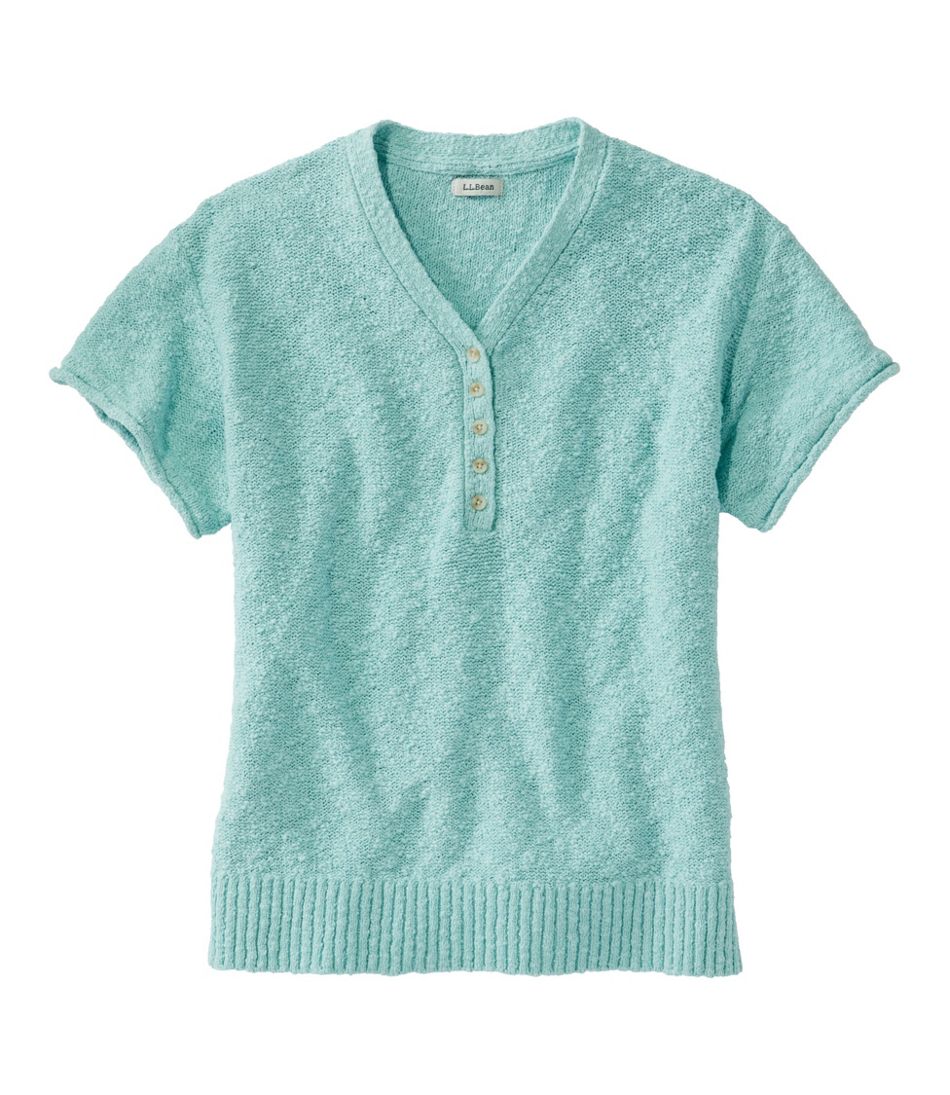 L.L.Bean Outlet | Women's Midweight Cotton Slub Sweater, Henley Short-Sleeve